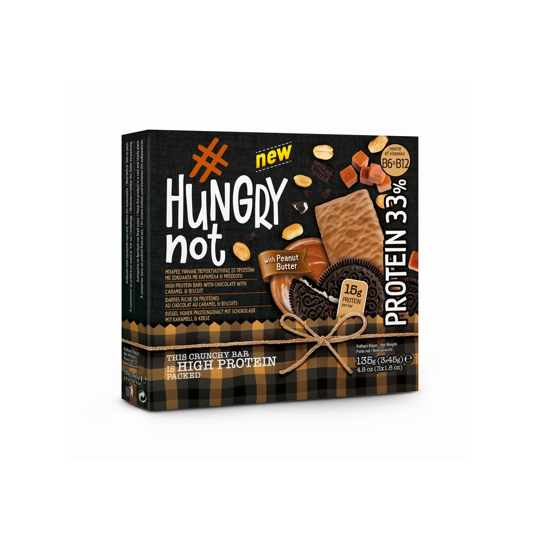 HUNGRY NOT ΜΠΑΡΑ PROTEIN ΜΕ ΦΥΣΤΙΚΟΒΟΥΤΥΡΟ 3*45ΓΡ