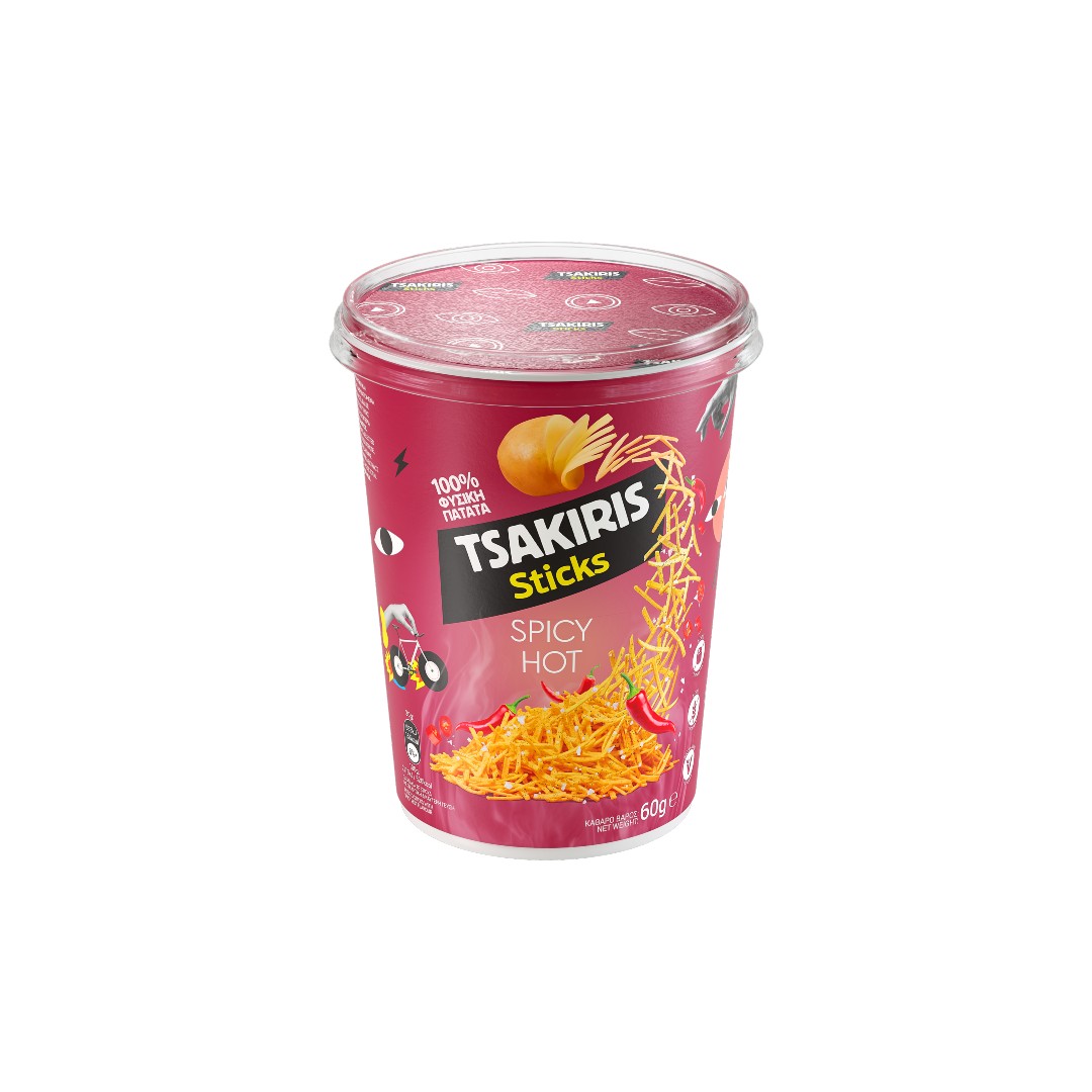 TSAKIRIS CHIPS STICKS CUP SPICY HOT 60ΓΡ
