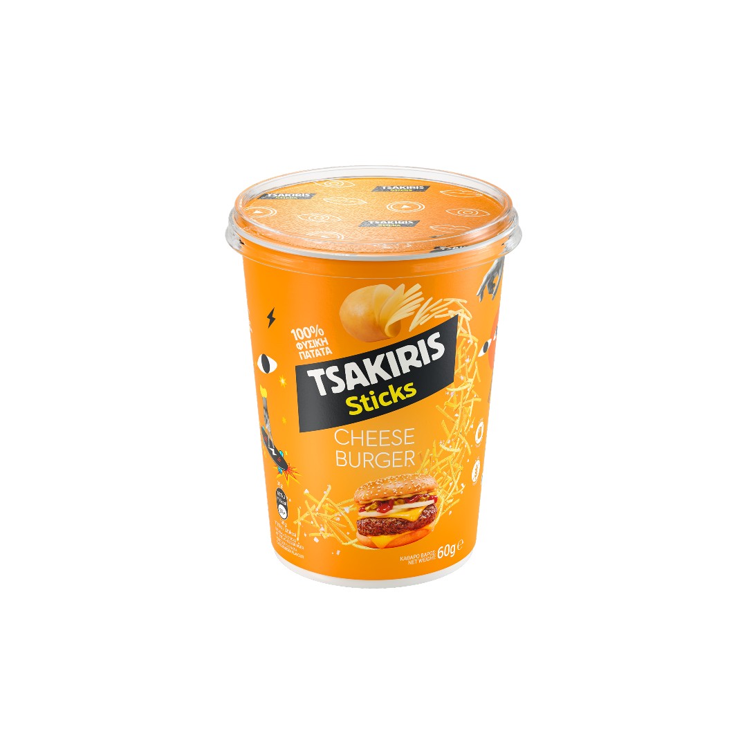TSAKIRIS CHIPS STICKS CUP CHEESEBURGER 60ΓΡ