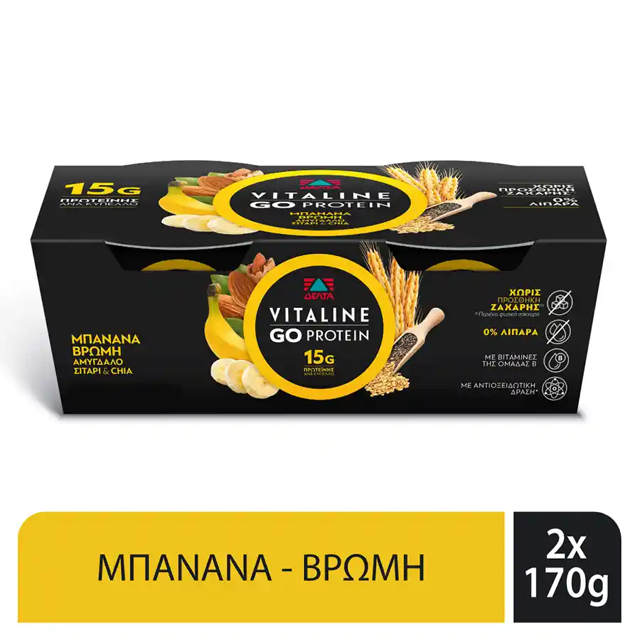 Δέλτα Vitaline Go Protein Επιδόρπιο Μπανάνα & Βρώμη 2x170γρ.