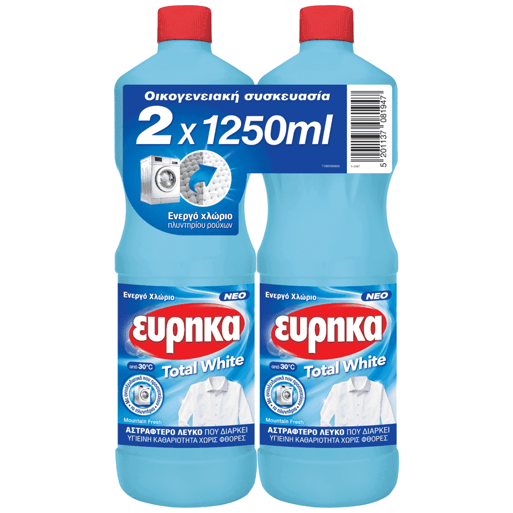 Εύρηκα Ενεργό Χλώριο Πλυντηρίου Ρούχων Total White 2x1250ml