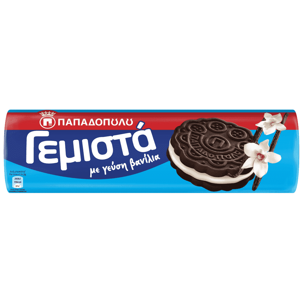 Παπαδοπούλου Μπισκότα Γεμιστά Με Γεύση Βανίλια 200gr